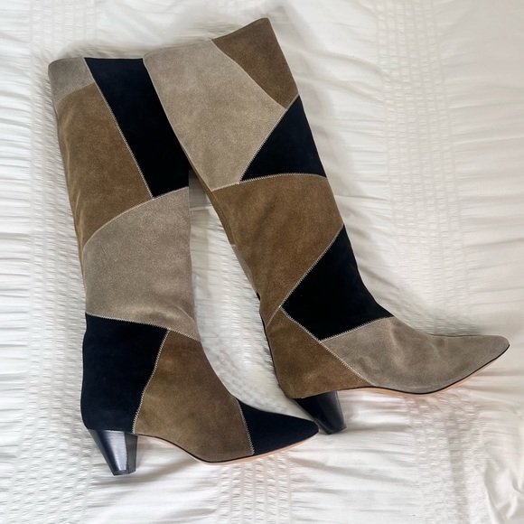 Isabel Marant Étoile Top Stitch Patchwork Suede Boots Black Brown Tan EU 39 - Picture 6 of 6